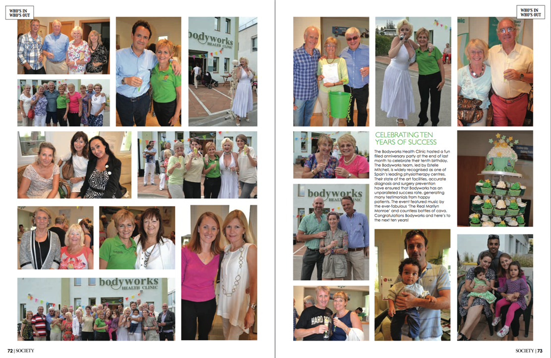 Bodyworks 10th Birthday Party in Society Magazine